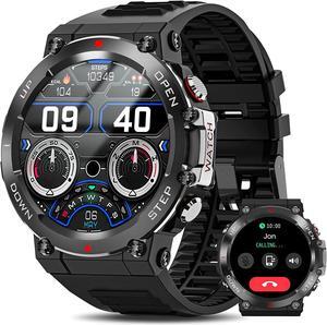 Military Smart Watch Men (Make Call/Answer), Outdoor Sports Waterproof Smartwatch, Rugged Bluetooth Smart Watch for Android iPhone, Tactical Fitness Tracker with Heart Rate/AI Voice (Black)
