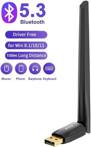 USB Bluetooth Adapter for PC, USB Bluetooth 5.3 Dongle, Long Range 492FT / 150M Bluetooth Stick Receiver & Transmitter, Plug and Play for Windows 11/10/8.1, for Bluetooth Keyboard Mouse