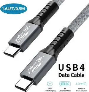 240W USB 4 Cable 1.64FT/0.5M, 40GBps Data Transmission, 240W (48V5A) PD Super Fast Charge, 8K @60Hz HD Extension for Thunderbolt 4, Mobile Phone, Notebook, MAC, SSD, PD3.1 and QC4.0
