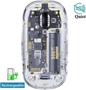 Wireless Mouse Transparent, 2.4G Slim Mouse Rechargeable, Noiseless Computer Mouse with USB Receiver, 4 Adjustable DPI (800-1000-1200-1600 DPI) Optical Cordless Portable Mouse