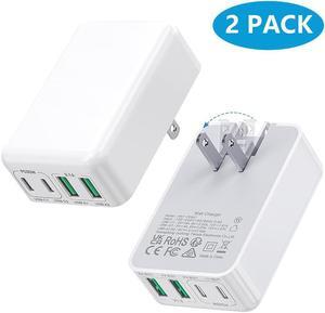 [2 Pack] Flat USB C Charger, 40W 4-Port PD3.0 Slim Type C Fast Charging Block with Foldable Plug Double USB C & USB A Port Power Adapter for i-P-hone 15/14 Pro Max Plus Mini, Android Phones, Tablet PC