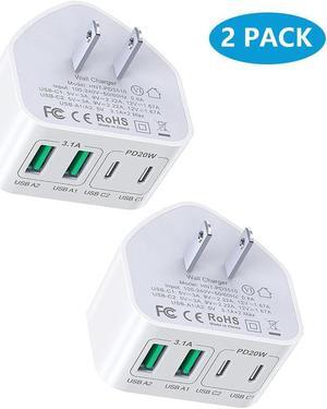 40W USB C Wall Charger Blocks, [2-Pack] Flat Type C Charger Plug,Multiport Fast Charging Brick PD Power Adapter Compatible for i-Phone, Android Smartphones, Tablets, i-Pad, A-ir-Pods and More