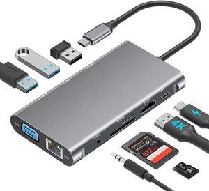 USB C Hub Multiport Type C Docking Station Adapter, 10-in-1 USB C Dongle with 4K HDMI,VGA,1000M Ethernet, 3 USB 3.0 Ports,100W PD,SD/TF Card Reader, 3.5mm Aux,for MacBook Pro 2023/2022, Laptop