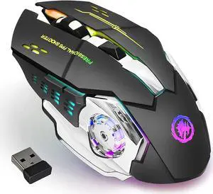Wireless Gaming Mouse, Bluetooth Mouse RGB Rechargeable 2.4G USB Cordless Computer Mice with 7 Color LED Backlit, 6 Buttons & Silent Click for Laptop, M-a-c OS, PC, Windows