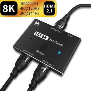 HDMI 2.1 Ultra HD 8K High Speed 48Gbps Directional Switch Only 2in 1out 8K@60Hz 4K@120Hz Converter Compatible with Xbox PS5 Projectors Monitors