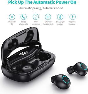 Wireless Headphones Bluetooth 5.0 Wireless Earbuds with Mic Long Playtime True Wireless Earphones for Running Stereo Calls Low Latency Instant Pairing IP65 Waterproof Noise Cancelling