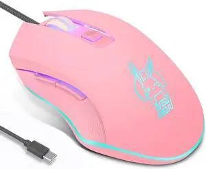 Type-C/USB-C Cute Rabbit LED Dimmer Mute Wired Mouse 2400DPI 6-button Ergonomic Design Mice For Office And Game
