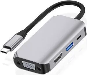 4 In 1 Type-c to HDMI&VGA Hub Type-C to HDMI 4K@30HZ Female&VGA 1080P@60HZ &100W PD Fast Charge&USB3.0 Docking Station for Macbook More Type C Device