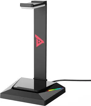 Gaming Headphone RGB Stand & Wired Gaming Headset Desk Headset Hanger Base Mount with Phone Holder & 2 USB Charger for Gaming Headphones Desktop PC Game Earphone Accessories