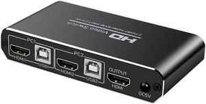 Ultra HD 4K HDMI USB KVM Switch for 2 Ports PC Sharing Keyboard Mouse Hotkey Printer Monitor EDID Plug And Paly Out USB Box Video Display Switcher Splitter