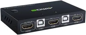 HDMI KVM Switcher 4K@30Hz 2 In 1 Out KVM Switcher Keyboard Mouse USB Shared Display Synchronization Controller USB KVM Switch