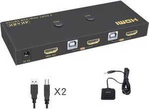 2 Ports HDMI KVM Switch 4K*2K@60Hz 2 In 1 Out HDMI Supports Hotkey Switch Wire Control HDMI Monitor Keyboard &Mouse & Video USB 2.0 Devices Share