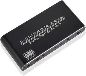 4K@60 2 In 2 Out HDMI 2.0 Switcher Splitter 2x 2 HDMI 1x Toslink 1x 3.5mm Jack Switch 3D HDR HDCP2.2 18Gbps Bandwidth with IR Remote Control