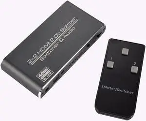 4K@60 2 In 2 Out HDMI 2.0 Switcher Splitter 2x 2 HDMI 1x Toslink 1x 3.5mm Jack Switch 3D HDR HDCP2.2 18Gbps Bandwidth with IR Remote Control