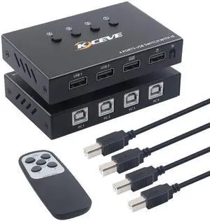 4 Port USB KVM Switch Share 4pcs USB Devices w/ USB Cables For Keyboard U Disk Printer Scanner