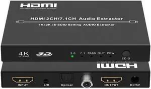 4K@30HZ HDMI Audio Extractor Splitter HDMI 2CH/7.1 CH Audio Output 3D EDID Digital / Analog Audio Extraction