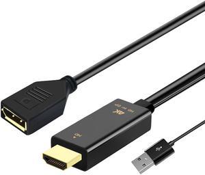 HDMI Male to DisplayPort DP Female Converter Video Adapter Cable with USB Power 4K 30Hz for TV Monitor Projector 10 inch