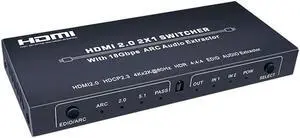 Audio Extractor & HDMI Video Switch UHD HDMI to HDMI+Audio (SPDIF+LCH/RCH) Audio Splitter 4K 2 In 1 Out HDMI Switch Video Audio Splitter - Extract Audio while Switching