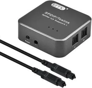Optical Audio Splitter Digital SPDIF Toslink Splitter 1 Input 3 Output Optical Splitter Adapter Box support 5.1 Speaker DVD (3 Simultaneous Outputs)