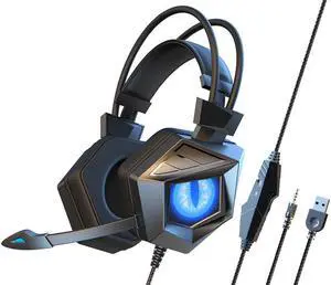 3.5mm Gaming Headset Game Computer Omni-directional Breathe Glow Wired Headphone Blue Light Version