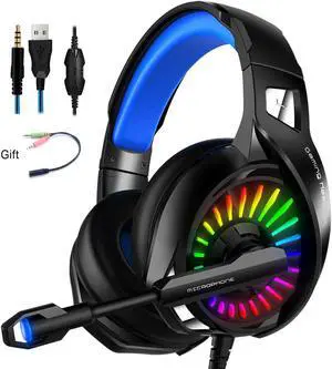 Wired Gaming Headphones USB Wired & 3.5mm Stereo Gamer Headset with Microphone 7.1 Surround Super Base RGB Backlight PC Headphones (with Dual 3.5mm Adapter Cable)