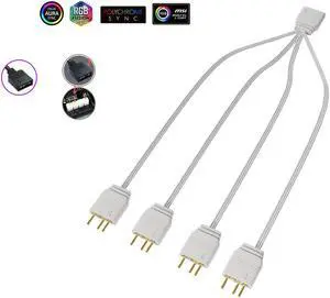 2 Pack 1.1ft 5V 3Pin Addressable RGB Splitter Cable Female to Male 1 to 4 ARGB Splitter Cord