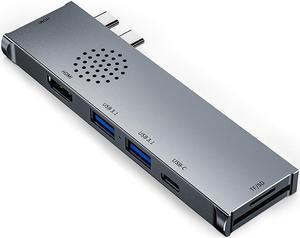 7-in-1 Type-c Dock Station Dual Type-c Hub Adapter Dual HDMI 4K@30Hz , SD/TF Card Reader , 100W PD Charging for Air Pro