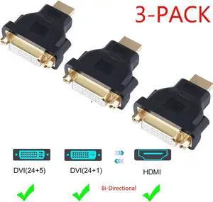 HDMI to DVI Converter Adapter, Bi-Directional HDMI Male to DVI Female Adapter, 1080p DVI-D Gender Changer Adapter with Gold-Plated Cord 3 Pack