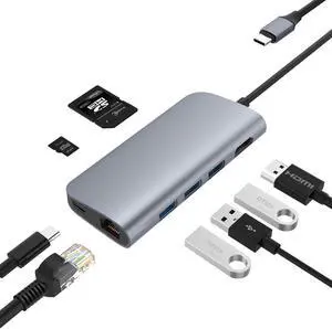 Basix 8 in1 USB Type C 3.1 HUB for Type C to 3 USB 3.0 / 4K HDMI / RJ45 Ethernet / Micro SD TF Card Reader / USB Type C OTG HUB for MacBook Pro and Type C Windows Laptops -Gray