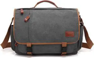 CoolBELL Laptop Messenger Canvas Bag Vintage Crossbody Shoulder Bag Convertible Backpack Retro Briefcase Versatile Travel Bag Fits 17.3 Inch Laptop For Men/College/Business (Grey)