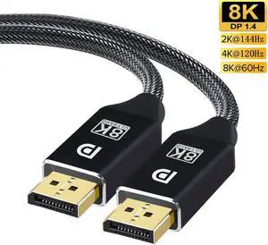 8K 60Hz DisplayPort Cable 3.3FT, DP 1.4 Male Ultra High Speed Cord for Laptop/PC/TV/Gaming Monitor,Support Bandwidth of 32.4Gbps, 4K@144Hz, 2K@165Hz, 1080P@240Hz - Black