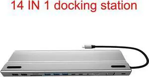 USB C Hub 14 in 1 Multiport Adapter for MacBook Pro/Air Mac,with 5 USB-A,4K HDMI,Gigablit, VGA, 87W Pd Charging for iPad Pro/MacBook/Type C Devices,TF/SD Card Reader