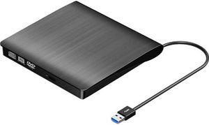 External CD/DVD Drive USB 3.0 Portable R/W Optical Drive High Speed Data Transfer Slim CD DVD Burner Recorder CD ROM for Laptop/MacBook/Desktop, Black