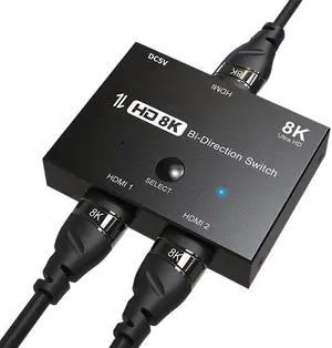 Ultra HD 8K Switcher, Ultra HD 8K Switcher HDMI-Compatible 2.1 Switch Splitter Bi-Direction 2 in 1/1 in 2 Out 8K@60Hz 4K@120Hz High Speed 48Gbps Switch Adapter for PS4 TV Box HDTV Xbox in Projector