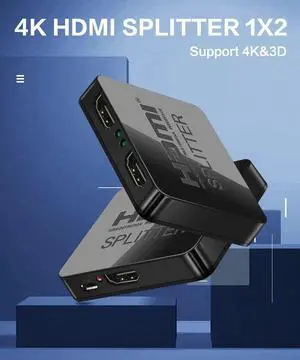 HDMI Splitter 1 in 2 Out, 1x2 Ports Box Supports 4K@30Hz Full Ultra HD 1080P and 3D Compatible with PC STB Xbox PS4 PS3 Fire Stick Roku Blu-Ray Player HDTV