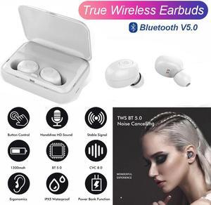 True Wireless Earbuds, Bluetooth 5.0 Earbuds IPX7 Waterproof Headphones Auto Pairing in-Ear Bluetooth Earphones Wireless Headset with 1200mAh Charging Case, White