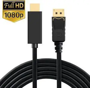 DP to HDMI, 6ft DisplayPort to HDMI Cable, Support Eyefinity Multi-Screen, 1080P Audio/Video Converter, Black