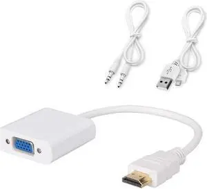 Active HDMI to VGA Adapter Converter with 3.5mm Audio Jack & Micro USB Charging Cord, up to 1080P Compatible with Raspberry Pi, MacBook, Chromebook, Roku, TV Box, PC, Laptop, More (White)