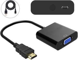 HDMI to VGA Adapter with Micro USB Charging Cord, Gold-Plated HDMI to VGA Adapter (Male to Female) Compatible with Computer, Desktop, Laptop, PC, Monitor, Projector, HDTV, and More - Black