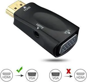 HDMI to VGA Converter Gold-Plated Active HD 1080P Female to Female Adapte with 3.5mm Audio for Computer, Desktop, Laptop, PC, Monitor, Projector, HDTV, Raspberry Pi, Xbox and More - Black