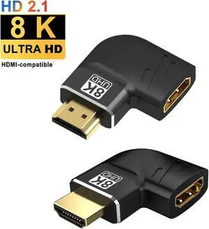 HDMI Adapter Flat 90 and 270 Degree Right Angle Male to Female, 2 Pack HDMI Extender Upward Angle Converter Support 8K@60Hz / 3D&4K