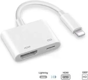 Compatible with iPhone to HDMI Adapter/iOS Phone HDMI Adapter, HDMI Coupler 1080P Digital AV Adapter, Sync Screen HDMI Connector with Charging Port for iPhone/Pad/Pod Models(White)