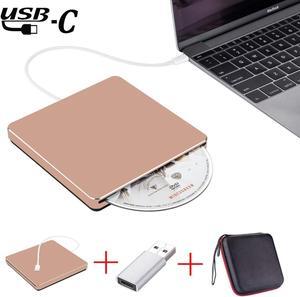 External DVD Drive , USB3.0 Type-C Dual Port Slim Portable CD/DVD Rewriter Burner Drive, High Speed Data Transfer for Laptop Desktop Computer Windows Linux OS Apple MacBook, Rose Pink