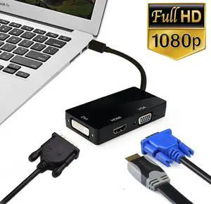 Thunderbolt Adapter Mini DP (Thunderbolt) to HDMI VGA DVI Adapter 1080P HD Mini Displayport Adapter Compatible for MacBook, iMac, Surface Pro - (1080P, Black)