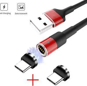 Nylon Braided Max 3.0A Fast Charging & Data Sync Magnetic Cable with 2 Type-C Port for Samsung Galaxy Note 9 8 S9 S8 S8 Plus S10,LG V30,V20,G6 , (3.3 ft-Red)