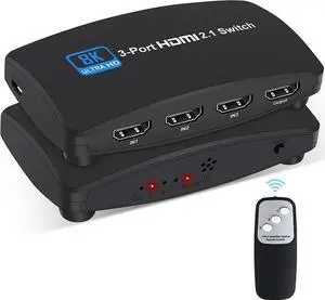 HDMI 2.1 Switch, 8K HDMI Switch 4K@120Hz/8K@60Hz 3 in 1 Out Support 8K@60Hz, 4K@120Hz, 4K@60Hz 48Gbps High Speed 3D Compatible for Switch, PS4, Roku, HDTV, Monitor (OZ8Q3)