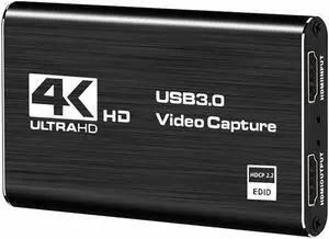 4K 60hz Loop HDMI Capture Card Placa de Video Recording Plate Live Streaming USB 2.0 3.0 1080p 60FPS Grabber with Micr & HDMI Loop-Out, for PS4 Game DVD Camera (OZC3)