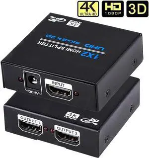 1x2 HDMI Splitter, 1 in 2 Out HDMI Splitter Audio Video Distributor Box Support 3D & 4K x 2K Compatible for HDTV, STB, PS3, PS4 Pro Blu-Ray DVD Player, Projector Etc