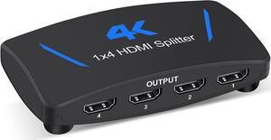 1x4 HDMI Splitter, 1 in 4 Out HDMI Splitter Audio Video Distributor Box Support Full HD 3D & 4K x 2K Compatible for Projector, HDTV, STB, DVD, PS3 Etc