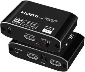 4K@60Hz HDMI Audio Extractor, HDMI to HDMI + Optical Toslink SPDIF + 3.5mm Audio Jack + HDMI 7.1CH Out Splitter Converter Adapter for PS5 Soundbar Blu-Ray
